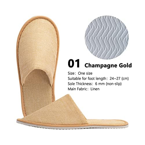 NALEINING Disposable Slippers, Non-slip Sole, Portable for Travel, Commonly Used In Hotels, Home Hospitality, Spa Slippers - 5 Pairs (One Size,01 Champagne Gold) — view 2