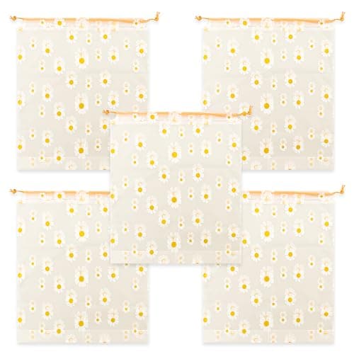 Tabanzhe 5 PCS Daisy Flower Pattern Drawstring Storage Bag,Reusable Clothes Space Bags,Waterproof Ziplock Shoe Bags,Large Size Portable Shoes Bag