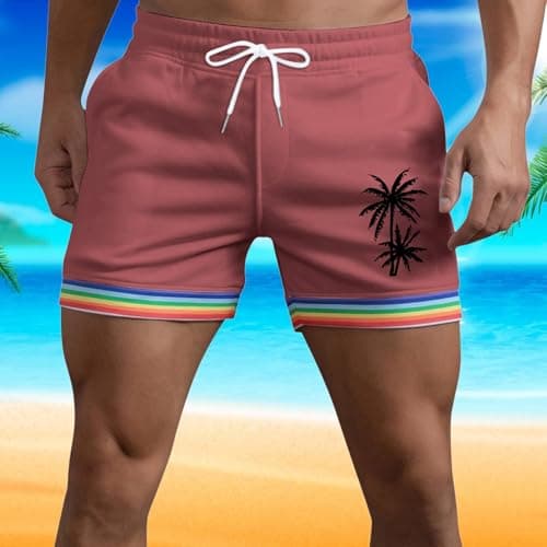 NNGOTD Men's 5" Gym Bodybuilding Shorts Running Workout Lightweight Shorts Elastic Waistband with Pockets Cotton Linen Trousers Wrinkle Free Beach Slacks Gym Fitness Bottoms Loungewear （Brick Red,XL） — view 3