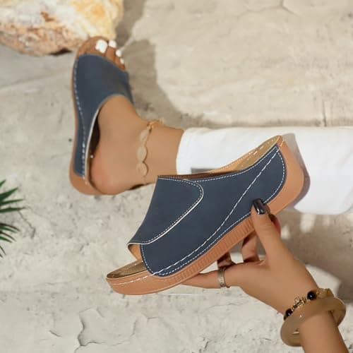Women's Flip Flops, 2025 New Women's Orthopedic Wedge Sandals Arch Supported Open Toe Comfortable for Beach Hiking Casual Wear Sky Blue 6 — view 5