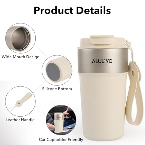 ALULIYO Travel Mug, Insulated Coffee Cup with Straw & Lid, 500ML, White — view 4
