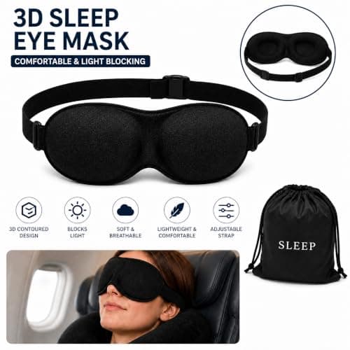 JYW Travel Comfort Set with Memory Foam Neck Pillow, Polar Fleece Blanket, 3D Sleep Eye Mask, 2 Pairs PU Ear Plugs & Oxford Storage Bag | Flight & Travel Accessories Kit | Black — view 5