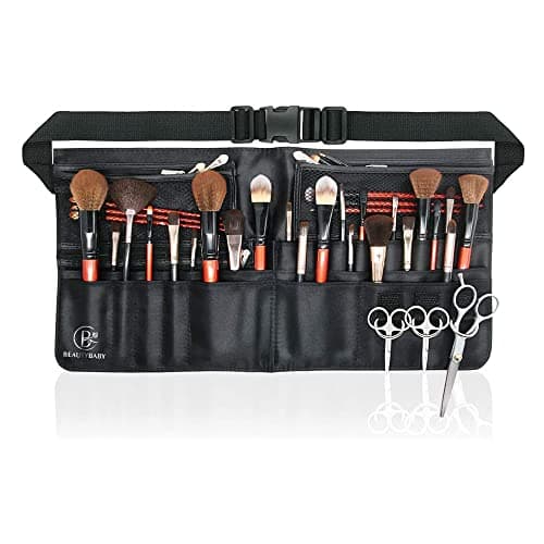 Beautybaby Artist Professional Makeup Brush Waist Bag Cosmetic Portable Multi Pockets Bag with Belt Strap Black, Black, 1 Count (Pack of 1)