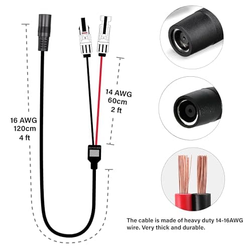 helpers lab Solar Plug to DC8020 Female Solar Powered Charging Cable Solar Panel Cable DC8020 Adapter Compatible with SolarSaga 200W Powerstation 1.8m — view 3