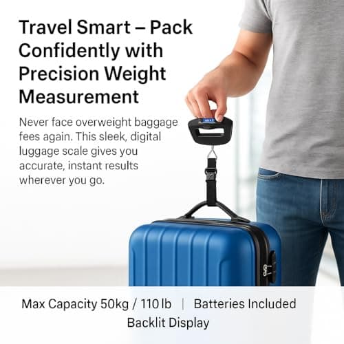 Luggage Scale | Portable Digital Weight Scale for Travel | Suitcase Weigher with Tare Function | 110 Lb/ 50Kg Limit | Black — view 2