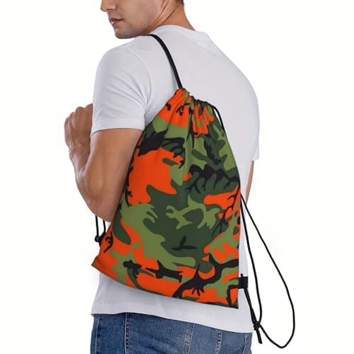 Richugui Camo Drawstring Bag CamouflageGreen Orange Multicolor Camouflage Gym Bag Sports Backpack Lightweight Bag for Men Women Outdoor Gym Sport — view 4