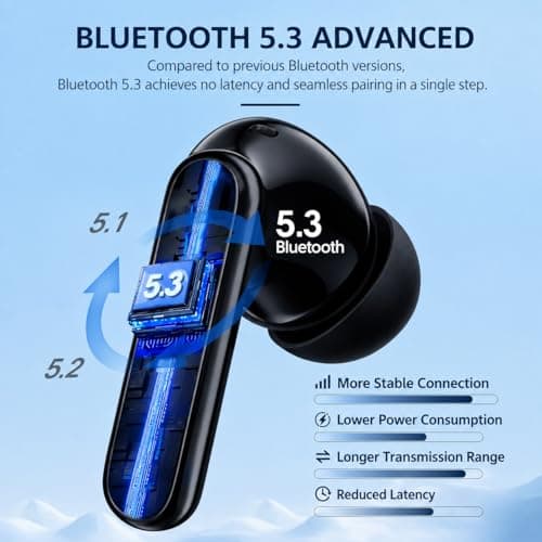 XuLinSe Wireless Earbuds Bluetooth 5.3 Headphones, In Ear Bluetooth Earphones with 4 Mics, IPX7 Waterproof Ear Buds, 10mm Drivers, Touch Control, Auto Pairing, HiFi Stereo Sound (Graphite) — view 2