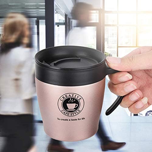 Mugs, Mug With Handle, Stainless Steel Rose Gold Insulated Coffee Mug Water Cup with Spoon and Lid Cups Insulated Mug With Handle for Office Travel — view 3