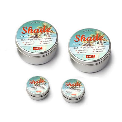 Shade All-Natural Sunscreen SPF25-15ml | Pocket-Sized Mineral Sun Cream with Organic Coconut Oil, Shea Butter, Beeswax & Zinc Oxide (Couples Pack (2 x 100ml + 2 x 15ml), Original (Unscented))
