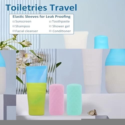 10 Pack Leak-Proof Elastic Sleeves – Silicone Bottle Covers for Travel Essentials, Reusable Travel Accessories, Fits Most Travel Size Toiletries, Shampoo Bottles & Liquid Pouches,Easy to Use — view 3