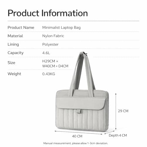 YUTOKEER Laptop Tote Bag 15–16 Inch, Lightweight Waterproof Laptop Bag for Women, Slim Laptop Sleeve with Shoulder Strap, Multi-Compartment Work & Travel Bag — view 6