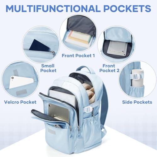 HYC00 School Backpacks for Teenage Girls Boys Casual Daypacks Lightweight School Bags for Girls Secondary High College Bookbag Lightweight Schoolbag Travel Rucksack Work Bag for Women Men,Blue — view 4