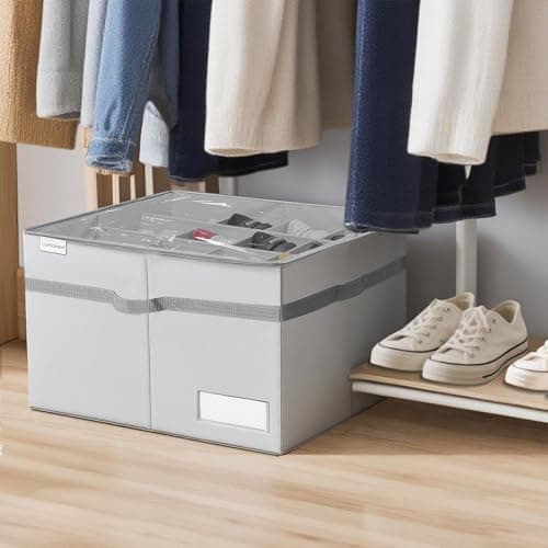 LUVHOMEE Shoe Organiser for Closet, Fits 16 Pairs, Large Shoe Box Storage Containers, Clear Foldable Shoe Storage Bins w/Bottom Support, Space Saving Shoes Holder w/Reinforced Handles, Grey — view 2