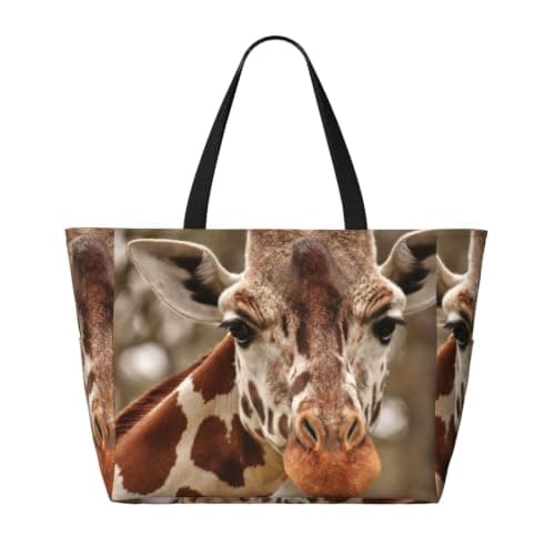AACPPB Warm Rust Giraffe Printed Oversized Beach Tote, Multi-Pocket Travel Bag, Lightweight Waterproof Pool Handbag — view 4