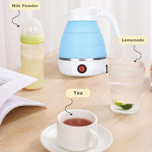 Foldable Electric Kettle, Mini Travel Kettle, Portable Collapsible Kettle for Camping with Separable Power Cord, Fast Boiling, 600ML (Blue) — view 5
