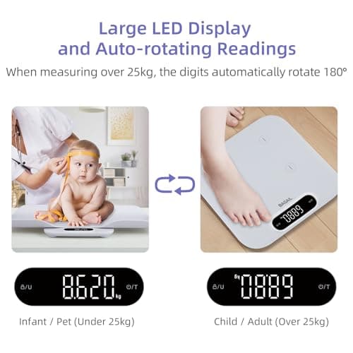 BAGAIL Baby Scale with Detachable Tray, Auto-Rotation Readings, Tare, Auto Lock and Comparison, Universal Digital Weighing Scale for Infant, Pet, Toddler and Adult, Max Weight Up to 400lb/180kg — view 5