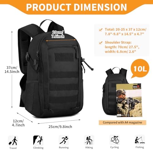 Explokit Small Tactical Backpack 10L 20L 30L Military Rucksack Water Repellent Molle Student School Daypack for Trekking Travelling Hiking Camping (#10L-Camo Green) — view 2