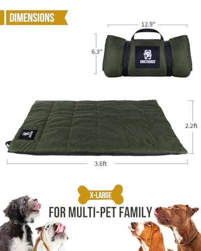 OneTigris Dog Bed Travel 43 * 27.5 Inch, Portable Dog Bed Camping for Washable Durable Oxford Portable Sleeping Mats for Car Crate Sofa also For Indoor Outdoor Camping Travel Green (M) — view 5
