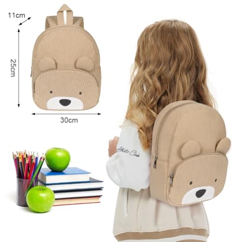 Aomig Kids Mini BackpackRucksack, Toddler Cartoon School Preschool Kindergarten Elementary Small Adjustable Corduroy Rucksack for School Travel(Cute Bear) — view 2