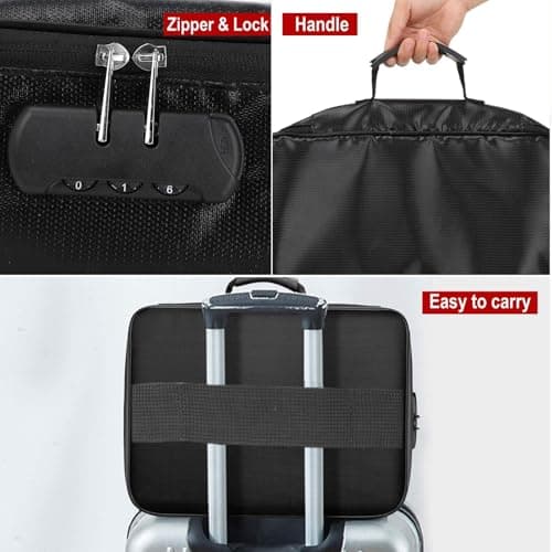 HMifjUM Fireproof Document Box, Waterproof File Organiser Box, Safe Portable Home Fire Lockable Storage Boxes, Collapsible Travel Document Holder, File Storage Boxs with Inserts Bags and Zipper (BK) — view 3
