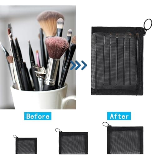 6 Packs Mini Zipper Toiletry Bag, Clear Mesh Zipper Cosmetic Small Purse Black Nylon Waterproof Small Purse Makeup Bag for Women, Portable Office Stationery Pouch. — view 4