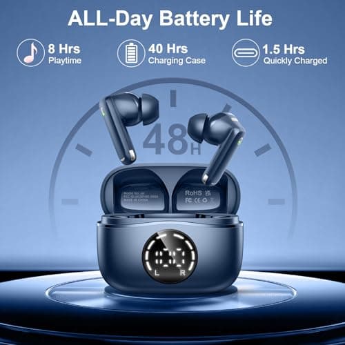 Wireless Earbuds, Bluetooth 5.4 Headphones In Ear HiFi Stereo Deep Bass, 2026 Bluetooth Earphones 50H Playtime LED Display, Ear buds with 4 ENC Noise Cancelling Microphone, IP7 Waterproof, Fast Charge — view 4
