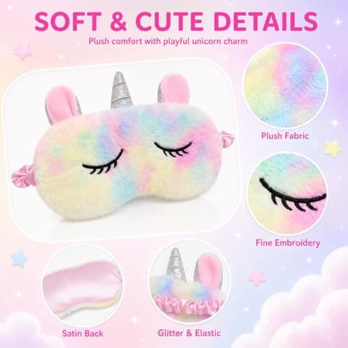 Blackout Sleep Masks, Cute Unicorn Plush Eye Mask for Women & Girls Kids, Soft Eye Mask for Sleeping with Adjustable Strap, Comfortable Sleep Mask for Travel, Nap, Night (Rainbow) — view 3