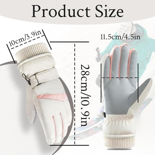 Andiker Women Waterproof Ski Gloves, Winter Touchscreen Thermal Gloves with Fleece, Windproof Snowboard Glove for Skiing Running and Cycling (Beige-pink) — view 2