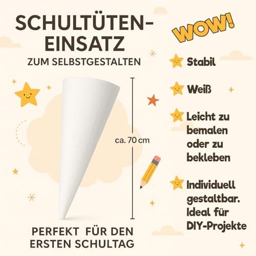 Ferocity School Cone Cardboard Blank 70 cm Large for Filling for Girls Boys for Crafts Cone Shape Bag DIY Gift Packaging Insert for Sweets Bag First Day of School [149] — view 2