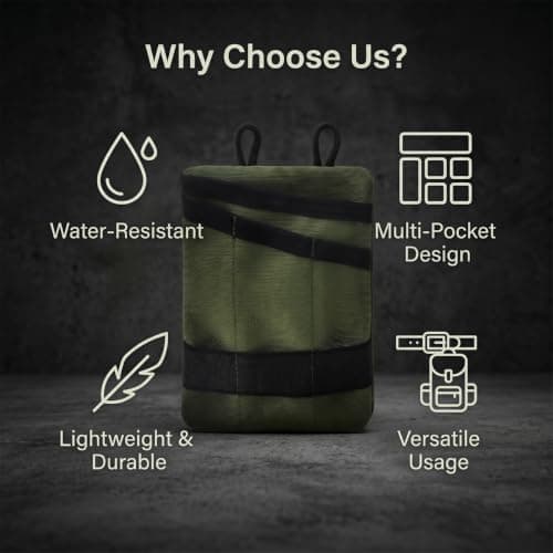 Fits Large Phone with Case EDC Pouch Pocket Organiser, Waxed Canvas Small Tool Belt Waist Pouch, Green Multipurpose Utility Gear Pocket Bag for Heavy Duty Multitool Flashlight Pen with Carabiner — view 4