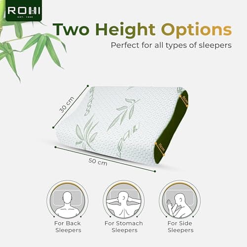 Rohi Bamboo Memory Foam Pillow – Cervical Orthopedic Neck Support Pillows – Breathable & Hypoallergenic – Soft Supportive Bamboo Side Sleeper Pillow for Neck and Shoulder Pain Small (50cm x 30cm) — view 6