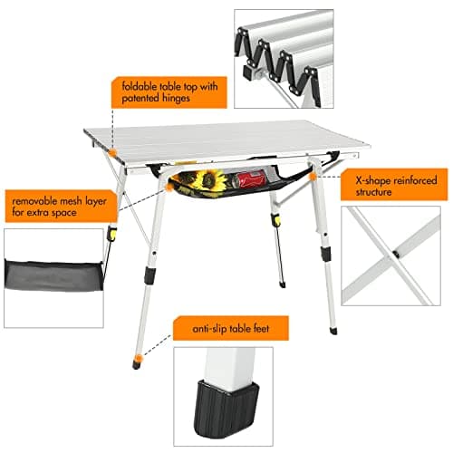 Portal Camping Tables That Fold up 90×53cm Picnic Table Folding Portable with Height Adjustable Legs Collapsible 3ft Aluminium Rollup Outdoor Lightweight Foldable for Beach Fishing Garden BBQ — view 5