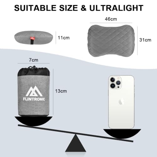 flintronic Camping Pillows, Inflatable Travel Pillows for Neck, Ultralight Beach Pillow with Storage Bags, Blow Up Pillows Ergonomic Air Pillow for Neck & Lumbar Support - Comfort in Travel (Grey) — view 2
