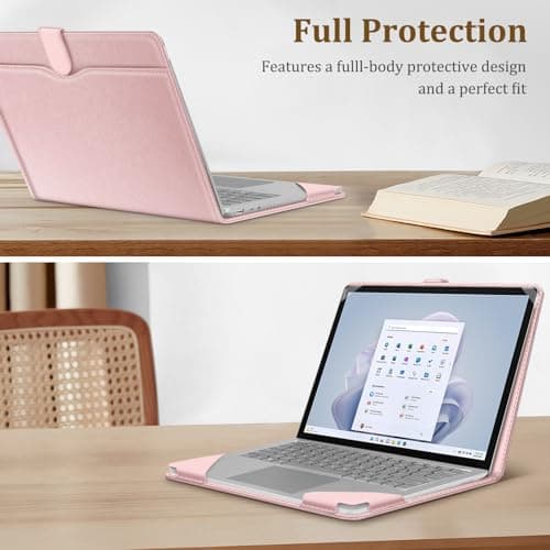 FINTIE Sleeve Case for 13.5 Inch Microsoft Surface Laptop 5/4/3/2 (Model: 1951/1868/1958/1950/1867/1769), Premium PU Leather Protective Folio Book Cover with Large Pocket, Rose Gold — view 3