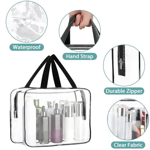 10 Pack Large Clear Makeup Bags Bulk, Plastic Toiletry Bag with Handle — view 3