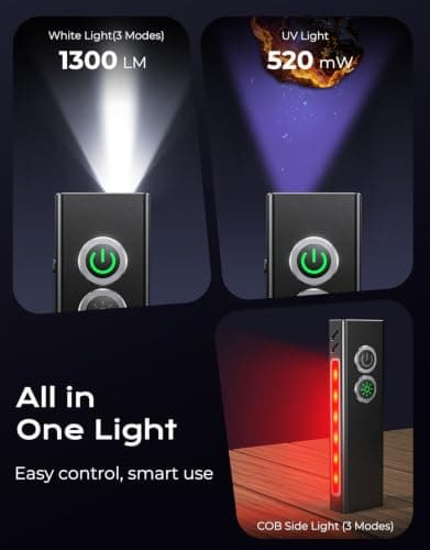 Babacom 1300LM Torch Rechargeable with UV Light & Red Side Light, 7 Modes — view 2