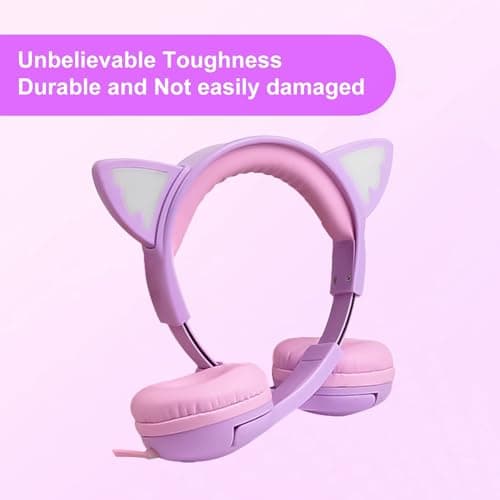 Olyre Kids Wired Headphones with Mic, LED Cat Ears Headset, Toddlers, Girls — view 5