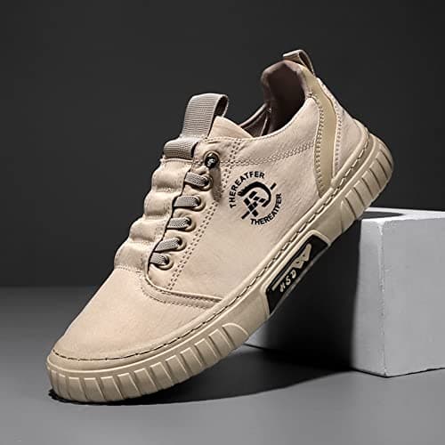 Men's Canvas Trainers Slip on Wide Width Casual Sneaker Comfy Outdoor Travel Walking Shoe Fashion Non Slip Sport Jogging Shoes Business Holiday Trainer (Khaki, 8) — view 5