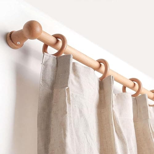Sturdy Wooden Curtain Rod With Brackets And Rings, 2.5cm Diameter Single Curtain Pole Nordic Luxury Solid Wood Drapery Rod For Living Room Bedroom Kitchen Door Diy Home Decor, 100cm(39inch) — view 2