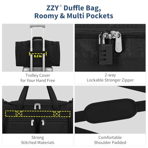 ZZY Men's 40L Gym Bag Sports Duffle with Lockable Zipper, 20-Inch Holdall for Fitness, Workout, Travel, Weekend Overnight Bag (Black) — view 5