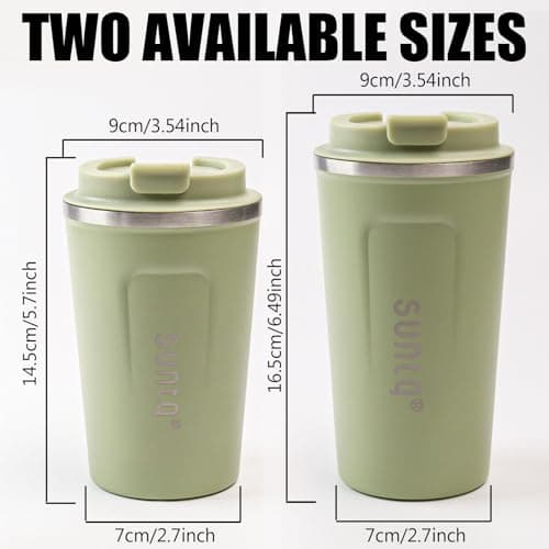 SUNTQ Reusable Coffee Cups Travel-Coffee Travel Mug with Leakproof Lid-Thermal Mug Insulated Cup-Stainless Steel Coffee Travel Cup for Hot and Cold Drinks, 13oz/380ml,Sage Green — view 5