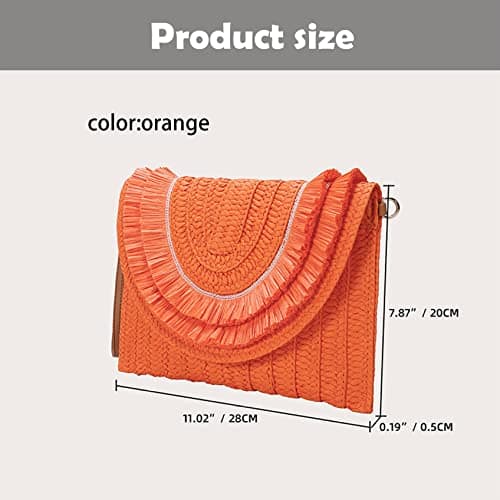 Lawnrden Straw Handbags Raffia Woven Bag Straw Purse Summer Beach Crossbody Bags for Women Orange — view 6