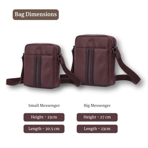 WASAMA Full‑Grain Leather Messenger Bag for Men, Crossbody Shoulder Sling Bag for Travel & Commute, 3 Zippered Pockets, Adjustable Strap (Medium) — view 3