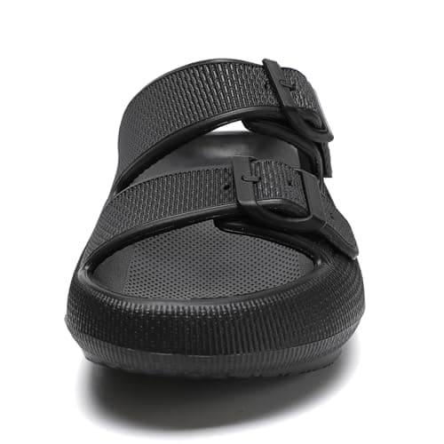 Waysoland Cloud Sliders Women Men Sandals with Adjustable Buckles,Shower Bathroom Non-Slip Quick Drying Open Toe Super Soft Comfy Thick Sole slippers Indoor Outdoor(Black,8/9 UK) — view 5