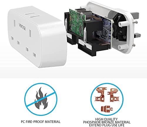 VINTAR Double Plug Adapter UK with 2 USB, 2 Way Plug Extension Sockets — view 6