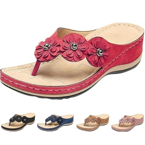 Red Sandals Wedge Flip Flops for Women Orthopedic Sandals Women Comfortable Flip Flops with Arch Support Summer Casual Wedge Sandal Slippers Dressy Comfy Platform Beach Travel Sandal Shoes — view 4