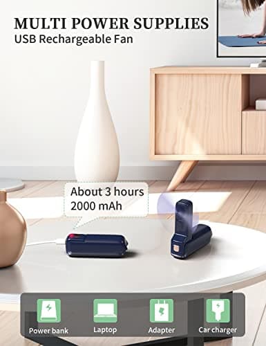 LETSCOL Handheld Mini Fan, 3 in 1 Hand Held Cooling Device, Portable and Personal with Power Bank & Flashlight, Foldable for Travel, Desk, Makeup (Blue) — view 4