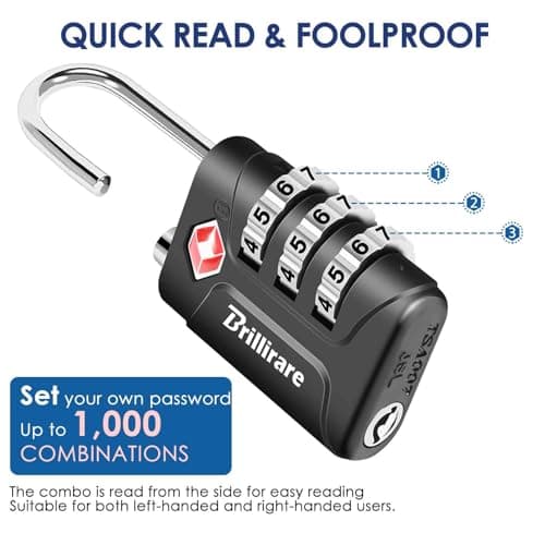Brillirare 4 Pack TSA Approved Luggage Locks, Combination Travel Padlock, 3-Digit Waterproof Lock, TSA Accepted Outdoor Keyless Resettable Lock for Lockers, Bags, Backpack, Gym, Gate-Black — view 4
