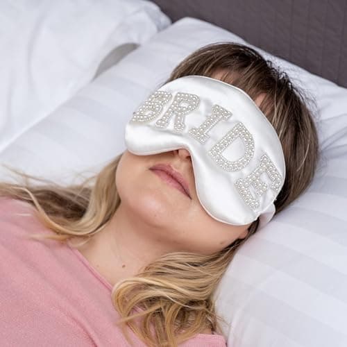 TRIXES Bride Sleep Mask, Rhinestones and Faux Pearls, Bride to Be Gifts, Hen Party Presents — view 5