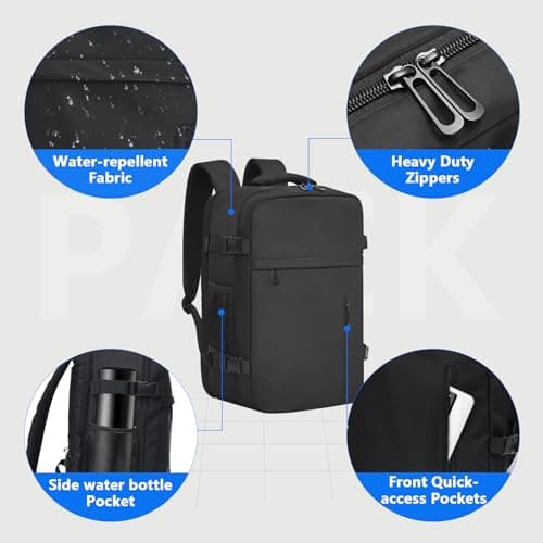 KIRFEIHT Cabin Bags 40x20x25 for Ryanair Underseat Carry-Ons Travel Backpack - Hand Luggage Backpack Cabin Bag Size 20L - Daypack School Office Bag with USB Port - Black — view 6